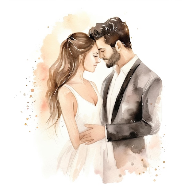 Watercolor wedding couple