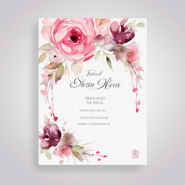 Photo watercolor wedding invitation with watercolor flowers ai generate illustration