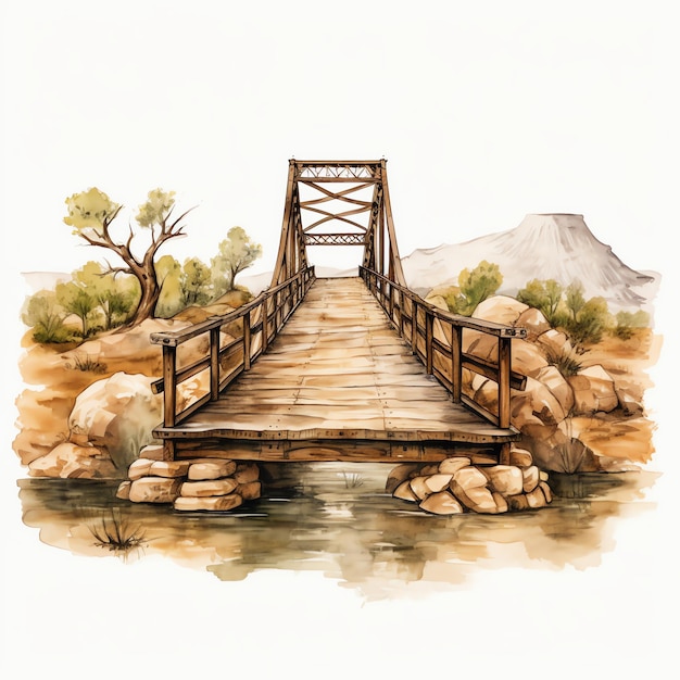 Photo watercolor western bridge western wild west cowboy desert illustration clipart
