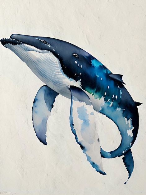 Watercolor Whale Painting Artistic Reproduction Background Illustration