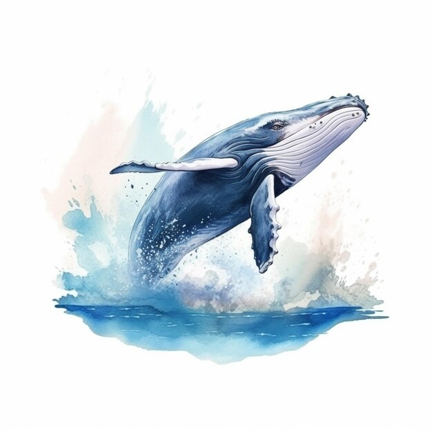 Watercolor Whale on white background