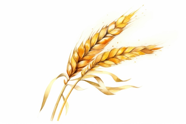 Watercolor Wheat ears on white background Generative ai illustration of gold wheat ear