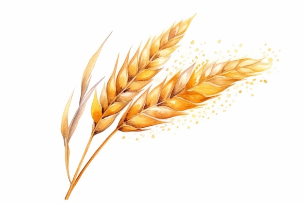 Watercolor Wheat ears on white background Generative ai illustration of gold wheat ear