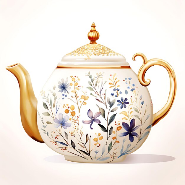 Watercolor of a Whimsical Ceramic Teapot Adorned With Hand P Home Accents on White Back Ground