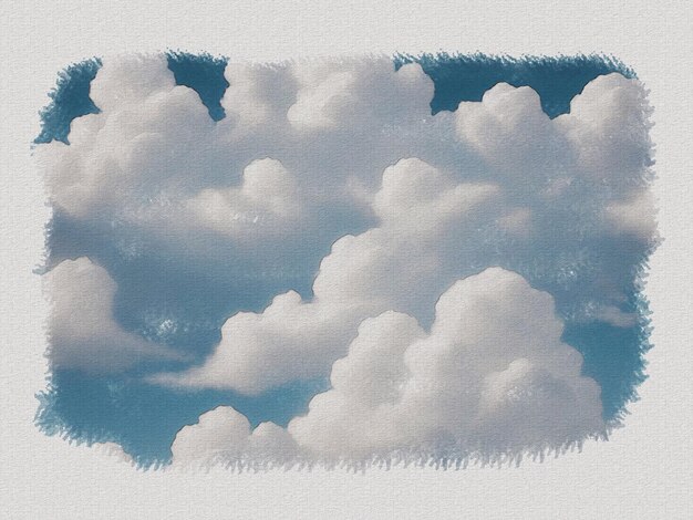 Watercolor white clouds in the sky art illustration on white paper texture background