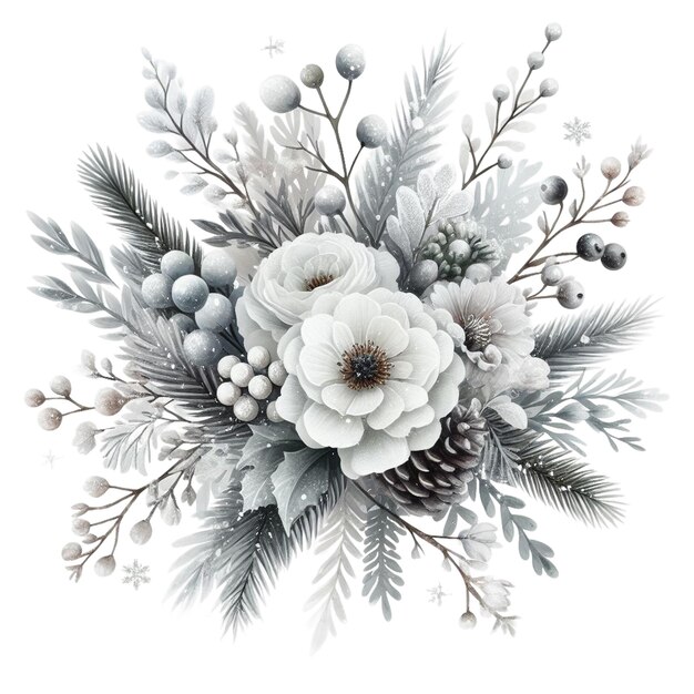 Watercolor White Winter Bouquet