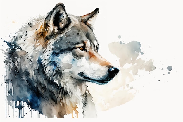 Акварель белый волк иллюстрация белый фонGenerative AI