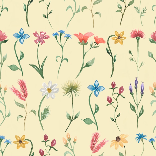 Watercolor  wildflower floral seamless pattern design