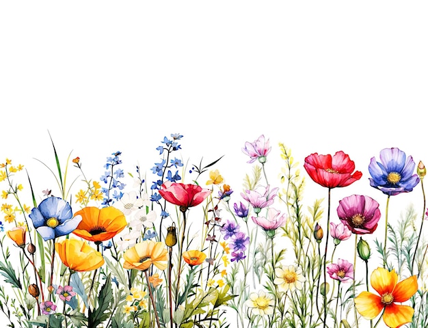 Watercolor Wildflowers Illustration isolated on White Background