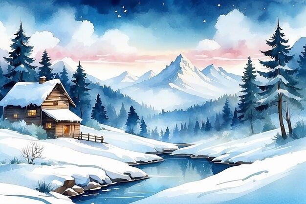 水彩の冬の風景の背景