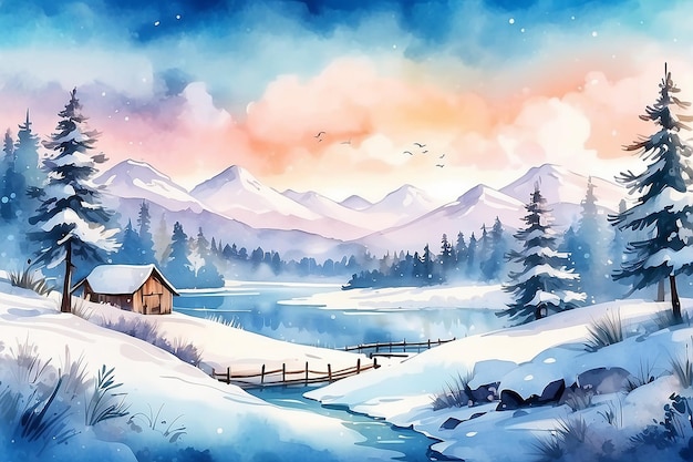 水彩の冬の風景の背景