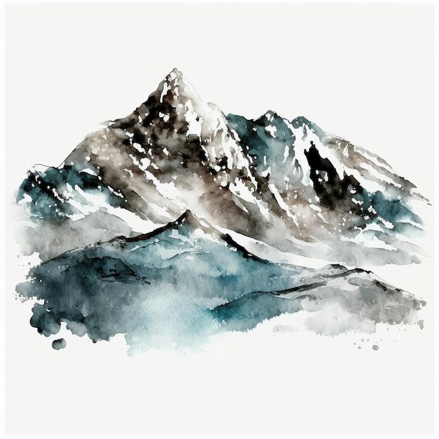 Watercolor Winter Mountains Winterland Illustration