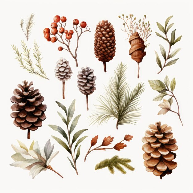 watercolor winter plant clipart no background