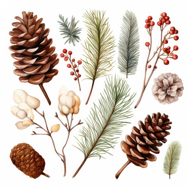 Photo watercolor winter plant clipart no background