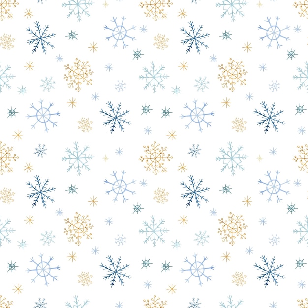 Watercolor winter snowflakes seamless pattern