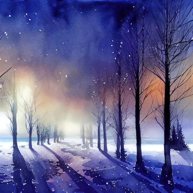 Watercolor Winter Woods Background