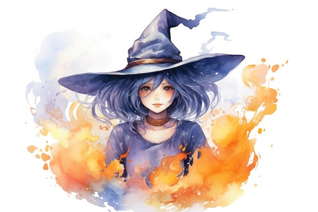 Watercolor witch illustration isolated on white background