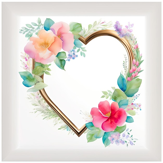 watercolor with flowers floral frame heart shape