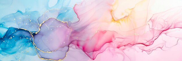 Photo watercolor with marbleinspired patterns and fluid ink details generative ai