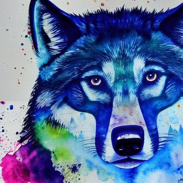 Watercolor of a wolf animal hand draw watercolor