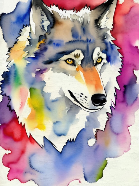 Watercolor Wolf Painting Acrylic Illustration Reproduction