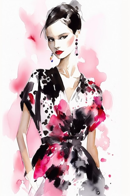 Watercolor woman fashion illustration on white background Ai generated