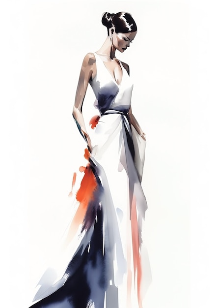 Watercolor woman fashion illustration on white background Ai generated