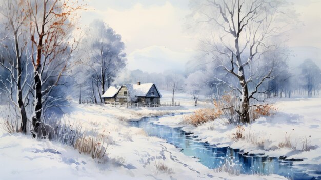 watercolor wonderful winter landscape 41