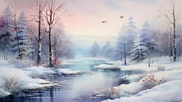 watercolor wonderful winter landscape 42