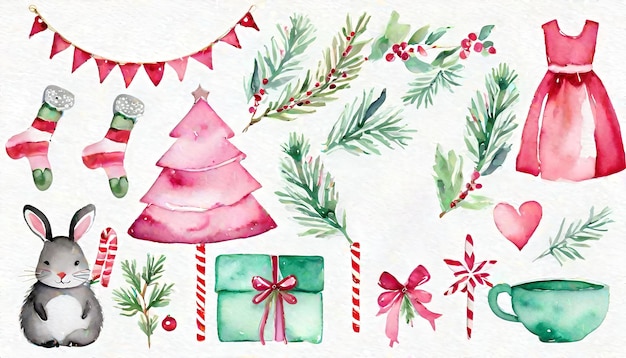 Foto a watercolor wonderland feminine christmas clip art