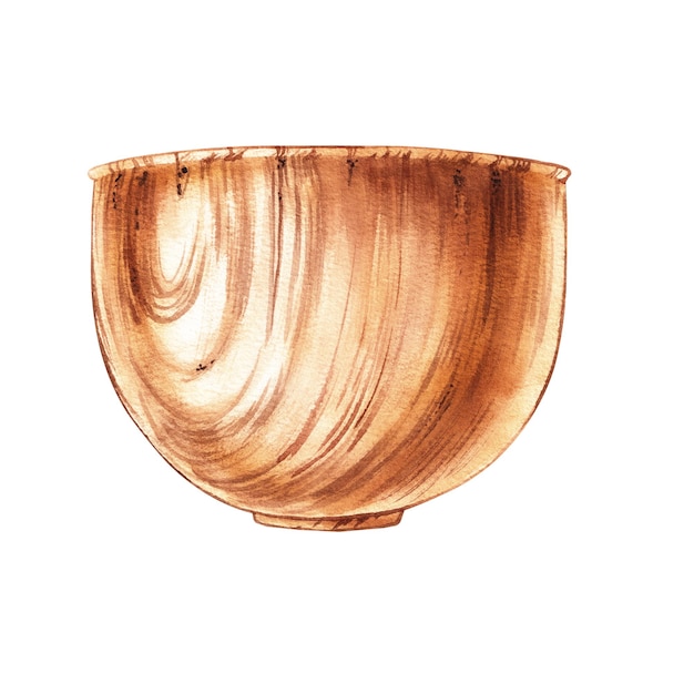 Watercolor wooden baking bowl isolated on white background