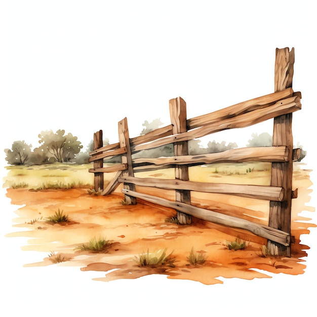 watercolor wooden fence western wild west cowboy desert illustration clipart