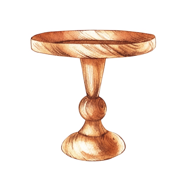 Watercolor wooden stand for cakes desserts on a white background