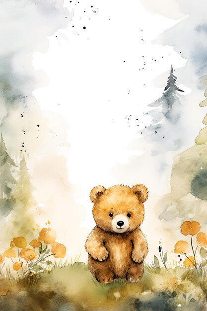 Watercolor Woodland Bear Digital Papers Woodland Backgrounds Woodland Nursery Papers Woodland Baby S