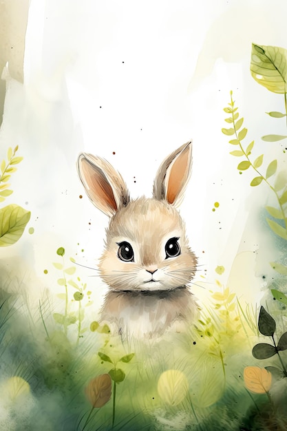 Watercolor Woodland Rabbit Digital Papers Woodland Backgrounds Woodland Nursery Papers Woodland Baby