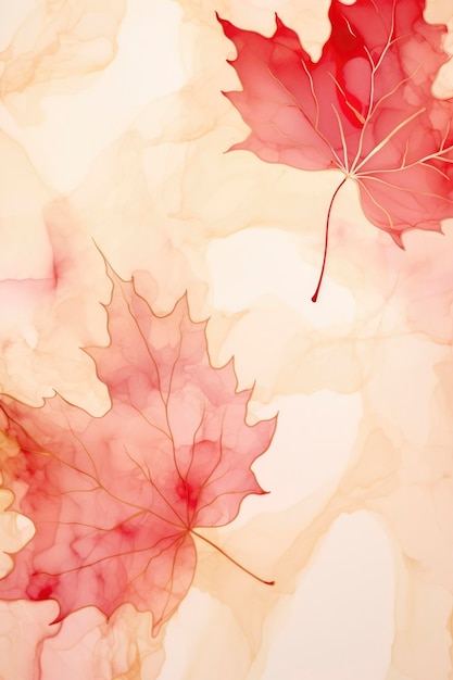 Watercolor works of maple leaf with gold lines