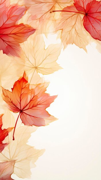 Watercolor works of maple leaf with gold lines