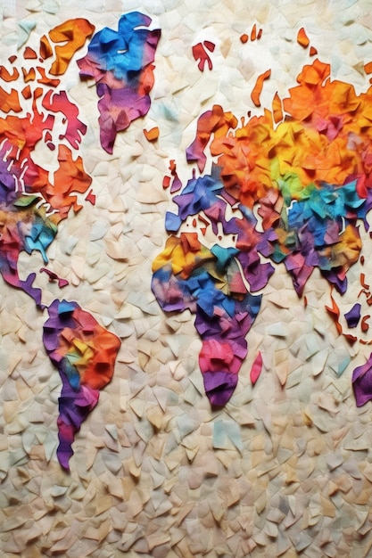 Watercolor world map on textured paper created with generative ai