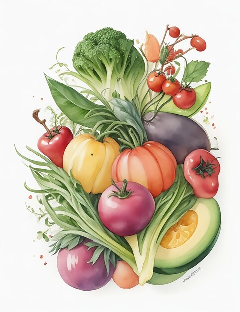 Foto illustrazione dell'aquarello della giornata vegetariana mondiale colorfull