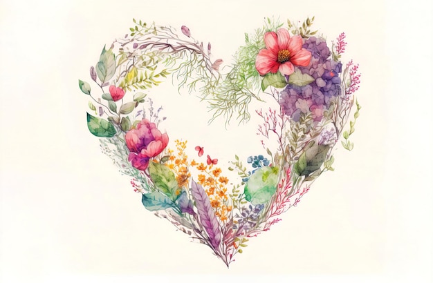 Watercolor wreath as a heart