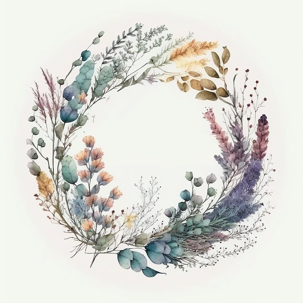 watercolor wreath dried flower on white background