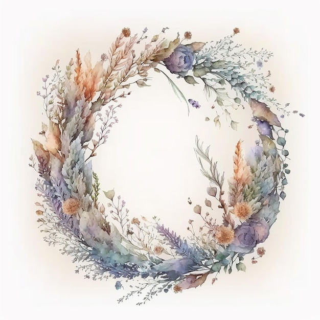 watercolor wreath dried flower on white background