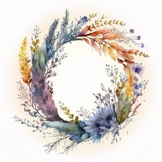 watercolor wreath dried flower on white background