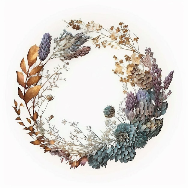 watercolor wreath dried flower on white background