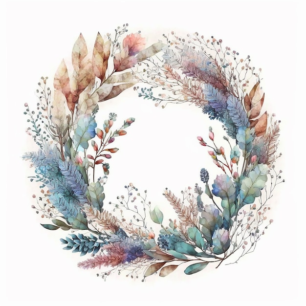 watercolor wreath flower on white background