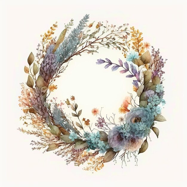 Photo watercolor wreath flower on white background