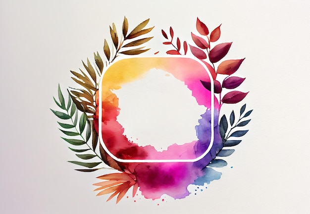 Watercolor wreath on paper background for mockup