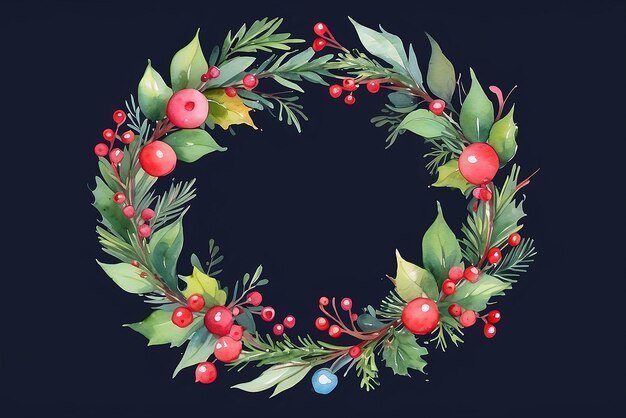 Photo watercolor wreath with christmas elements