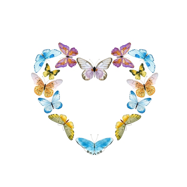 Photo watercolor wreath with colorful butterflies