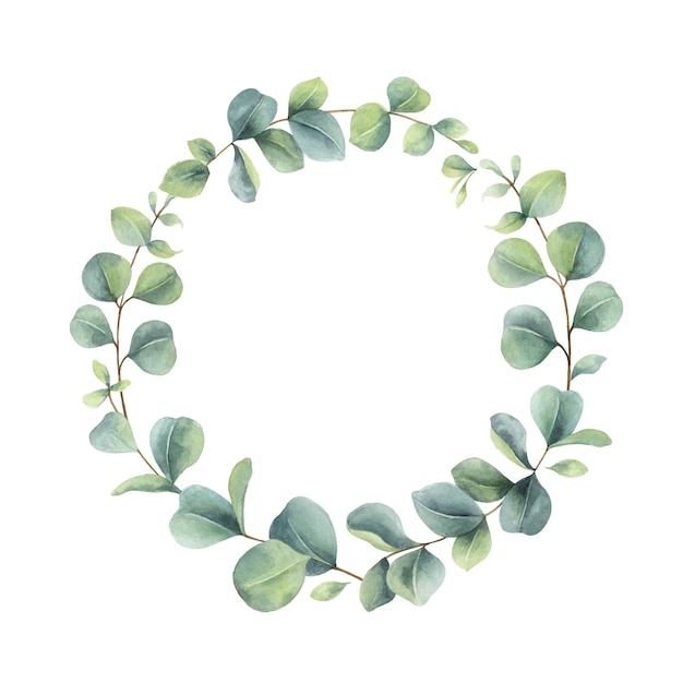 Watercolor wreath with eucalyptus branches and leaves